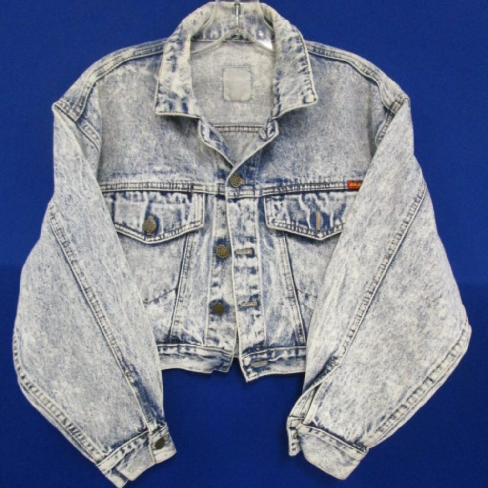 Retro Vntg 80s BONJOUR Acid Wash Crop Denim Jacket